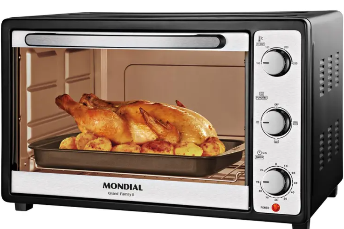 Forno Elétrico de Bancada Mondial com Timer - 52L Preto e Prata Grand Family II FR-52